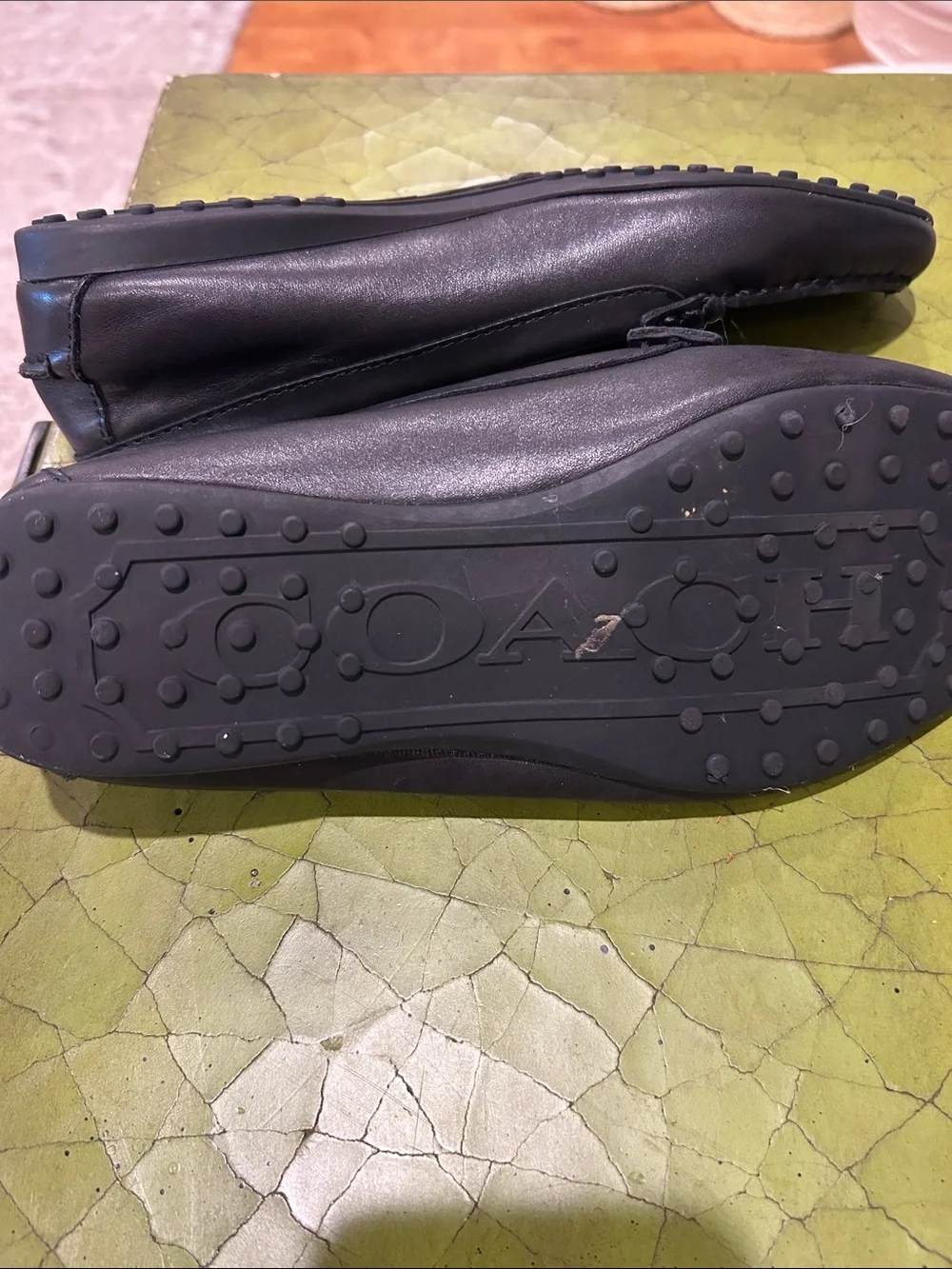 Coach - 8.5B Black Leather Women's Moccasin Loafers with Silver Bit Detail